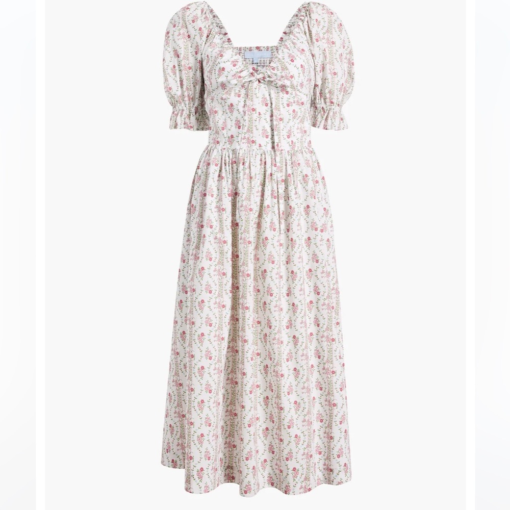 Hill House Ophelia Dress in Pink Vine Stripe Cotton | Size XS